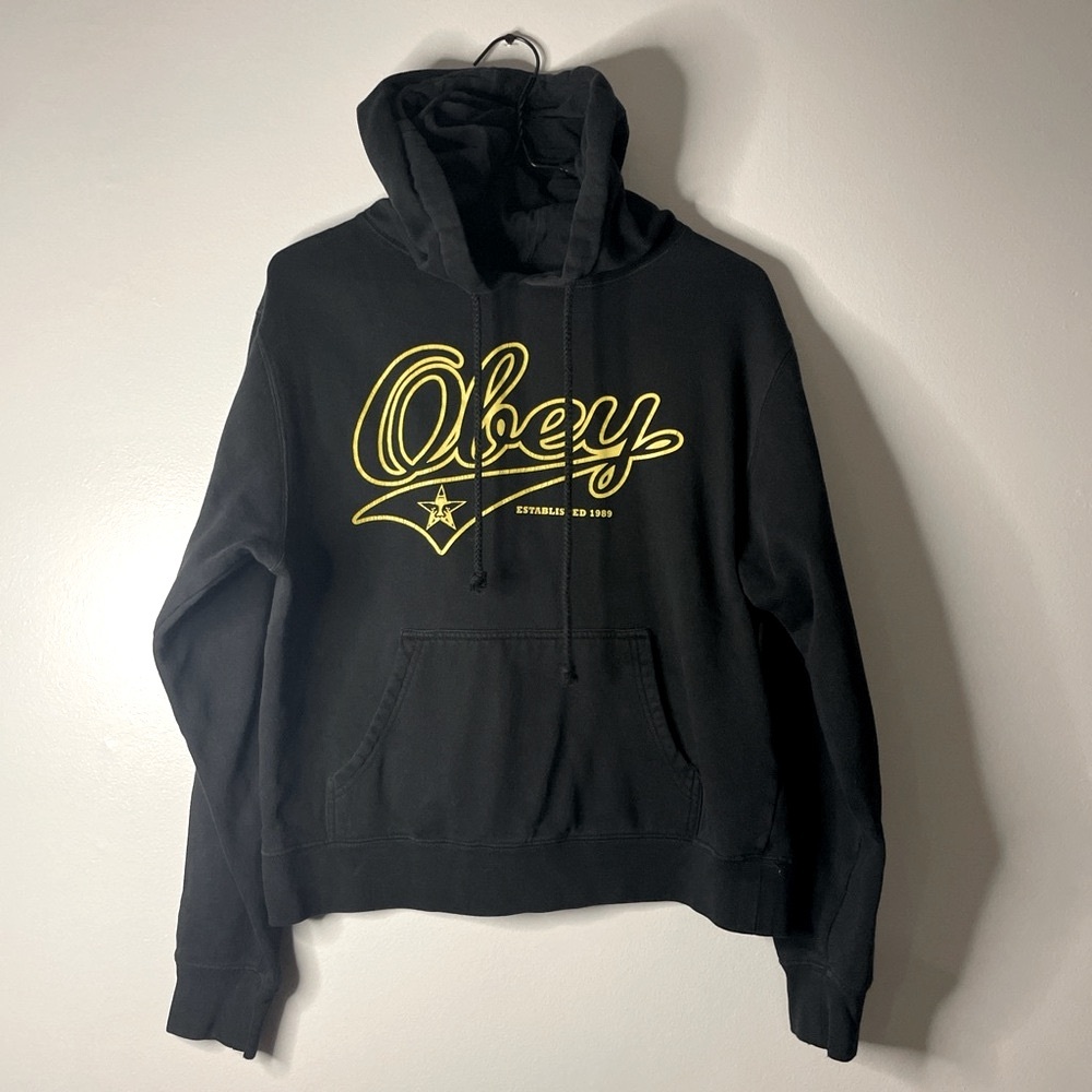 Obey Black Hoodie with Yellow Logo